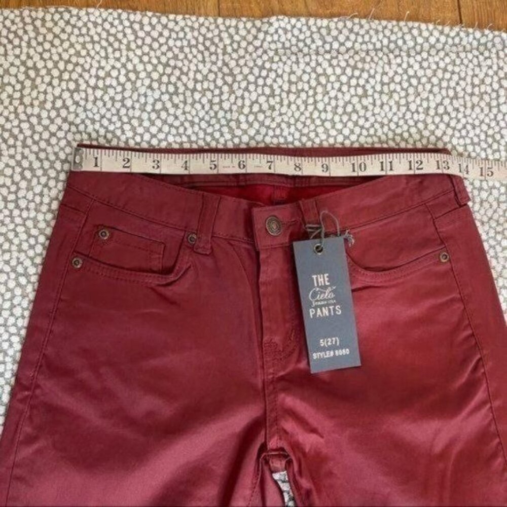 Cielo Jeans Red Faux Leather Skinny Pants Mid Rise Size 5 - Picture 9 of 11